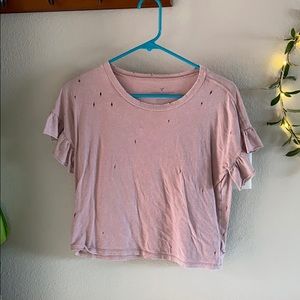American Eagle Light Pink Crop-Top with Holes